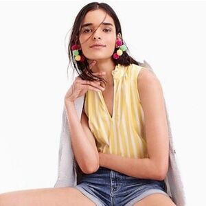 j Crew yellow striped ruffle neck blouse size 0